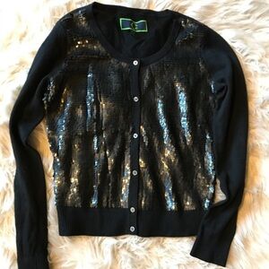 EUC Party XS Wool/Cotton Sequined Black Cardi​​​​​